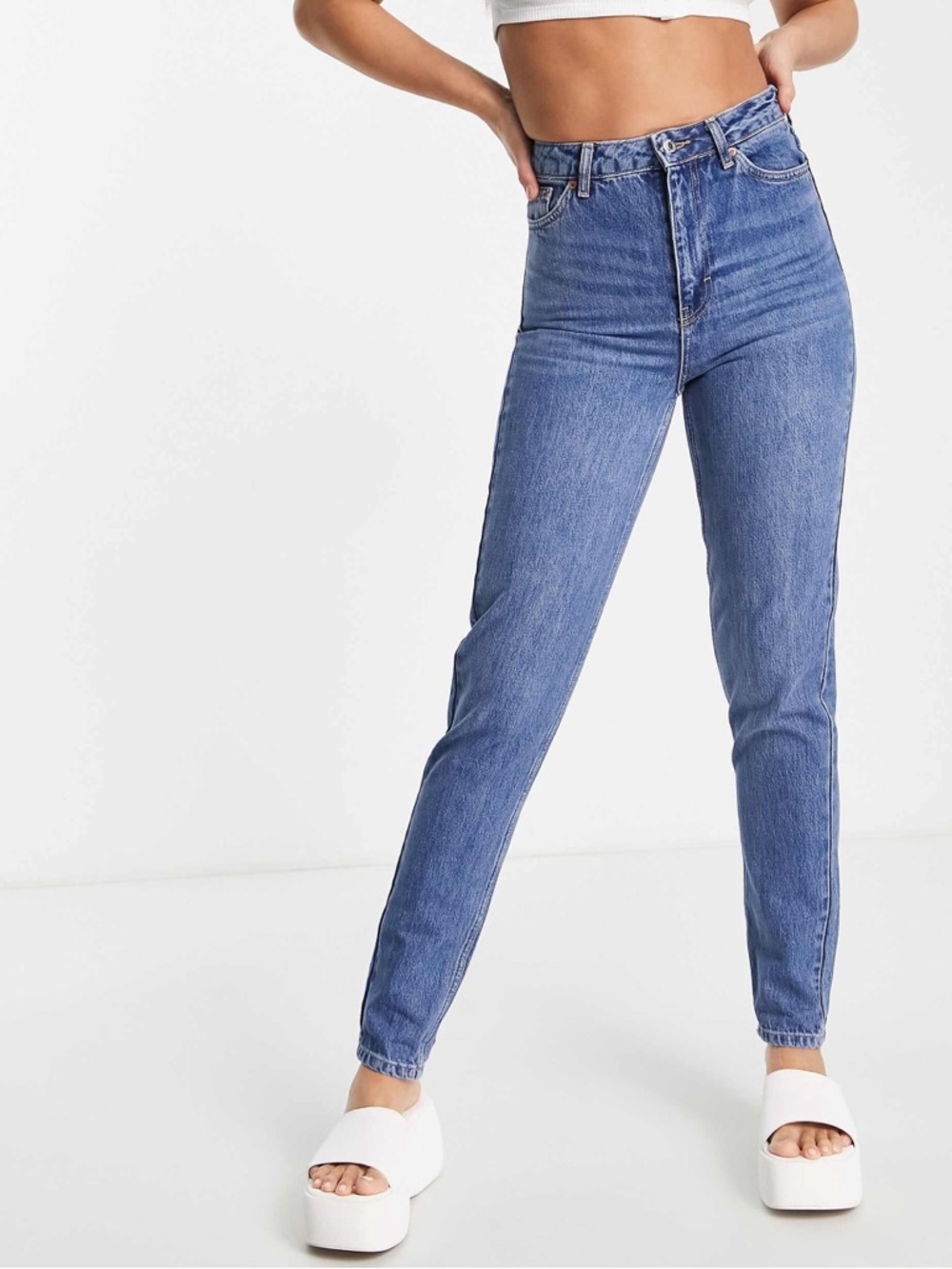 Topshop Moto Mom High Rise Jeans Sz 32, 27” Inseam, 100% Cotton Denim, Tapered
